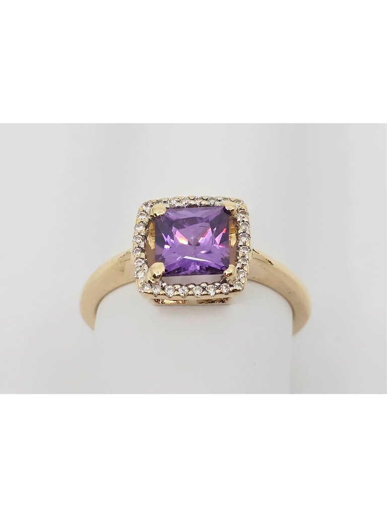 Unique 14k Solid Yellow Gold Designer Diamond  Purple Crystal Ring  Size 650